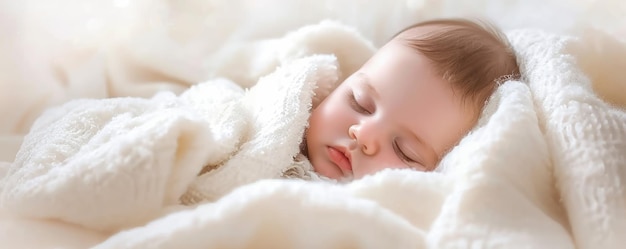Ребенок улыбается на синем одеяле Ребенок спит с закрытыми глазами