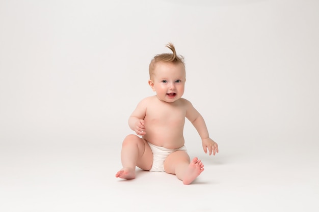 baby smiling on white background