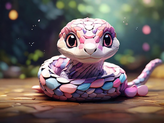 Baby Snake Cute Smiling in a colorful style