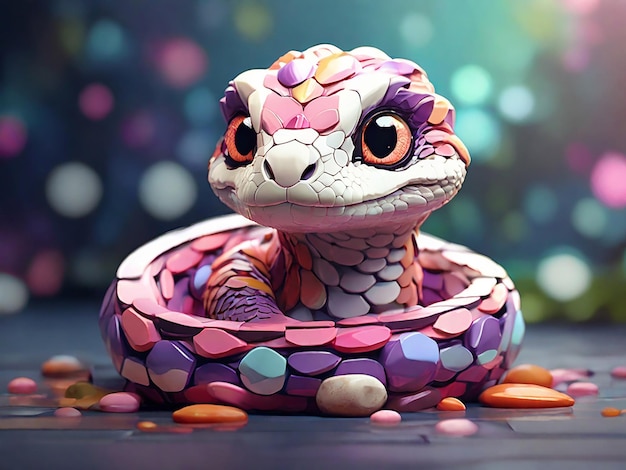 Baby Snake Cute Smiling in a colorful style