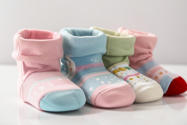 Baby socks on white background