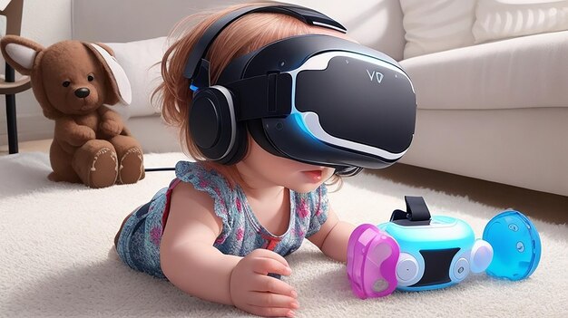 Baby speelt met VR-headsets Metaverse en toekomstige technologie