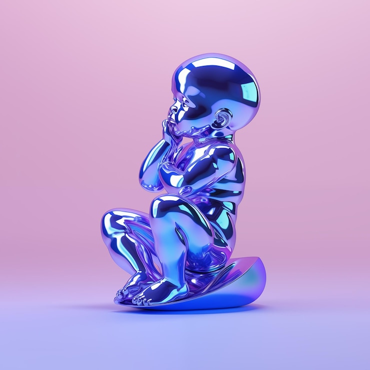 Foto baby standbeeld holografische 3d-illustratie