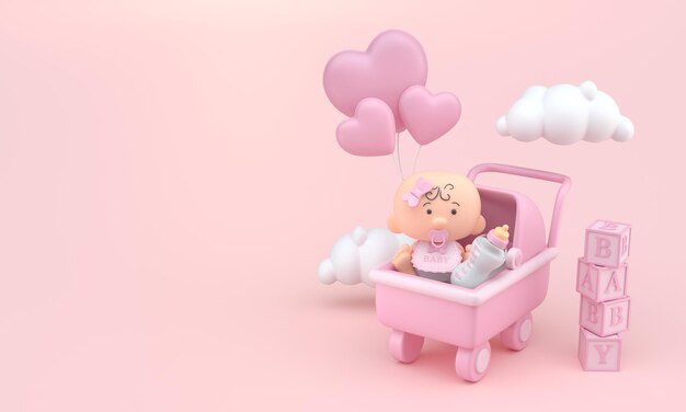 Baby In Stroller 3d Illustration