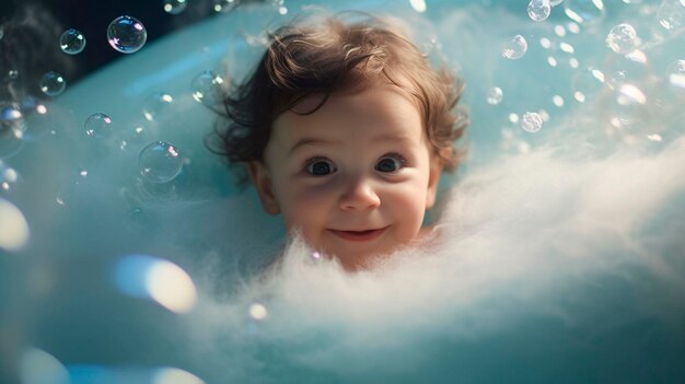 Baby takes a bubble bath Generative AI Kid