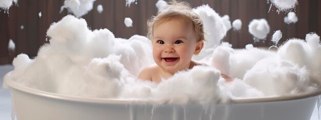 Baby takes a bubble bath Generative AI Kid