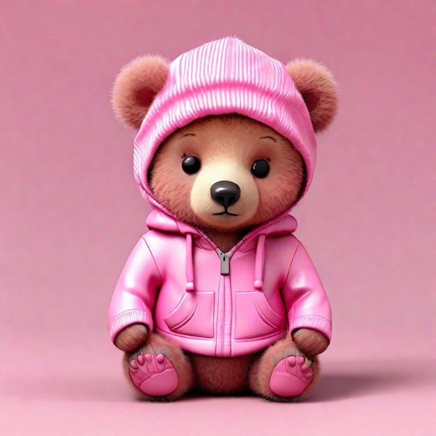 Baby teddy bear in pink clothes clipart