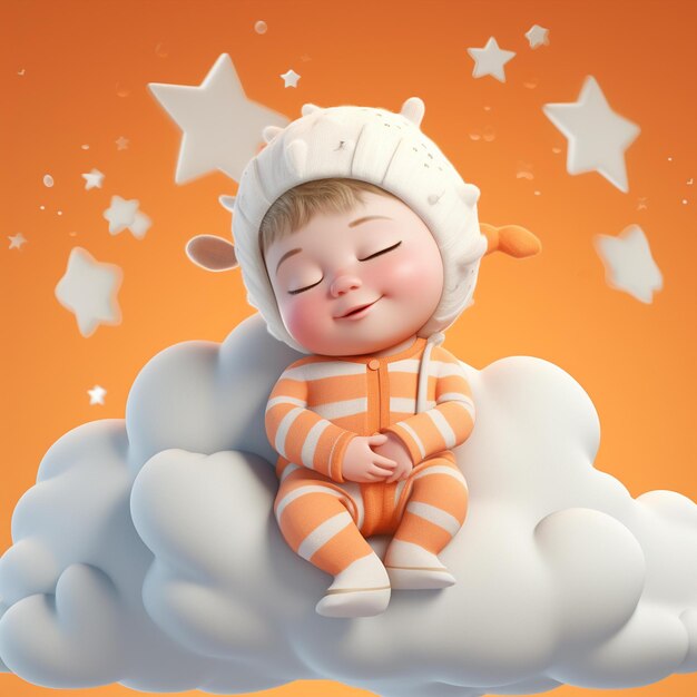 Baby that is sleeping on a cloud with stars