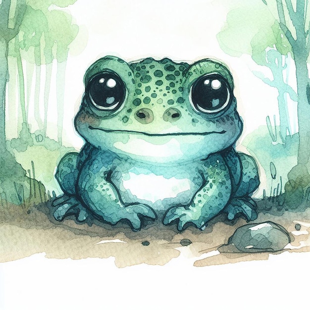 baby toad in the watercolor forest