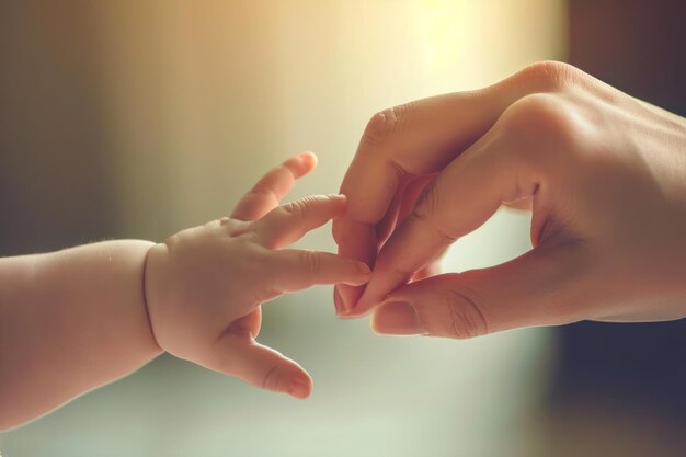 baby touch mom finger