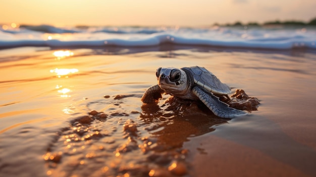 a baby turtle on the beach