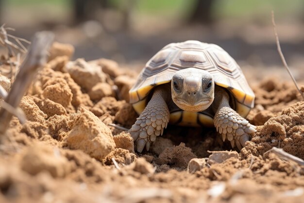 baby turtle is hatching on the sand