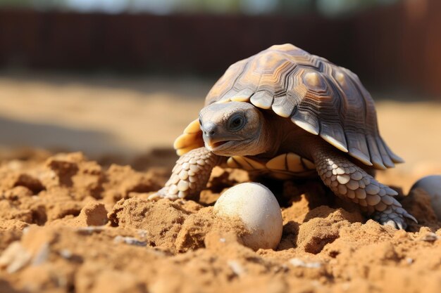 baby turtle is hatching on the sand