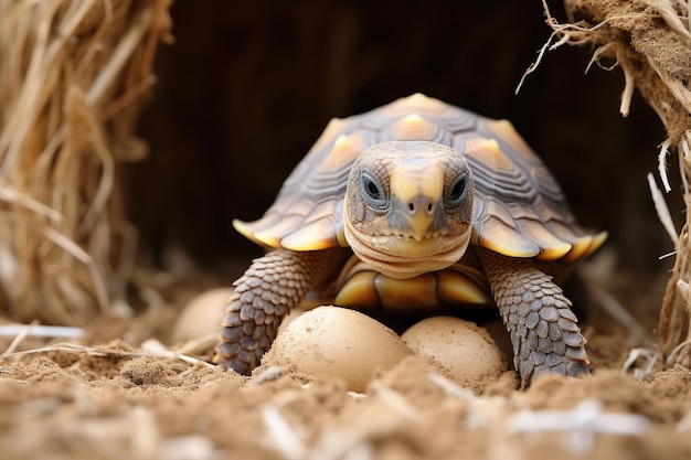 baby turtle is hatching on the sand