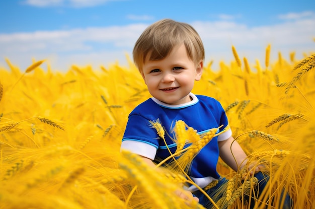 Baby Ukrainian boy in wheat field