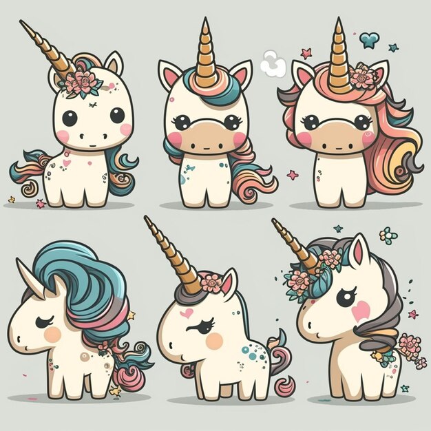 Foto baby unicorn cartoon character vector (vettore di personaggi dei cartoni animati per bambini unicorni)