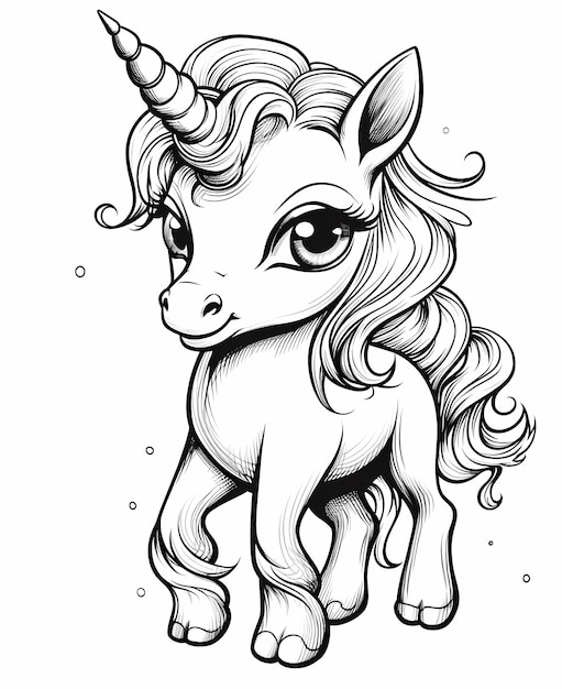 Foto baby unicorno da colorare pagina stile linea line art linea pulita