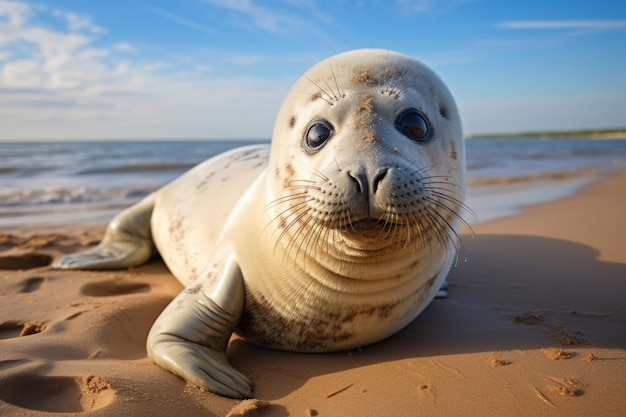 Baby van de gewone zeehond aan de kust