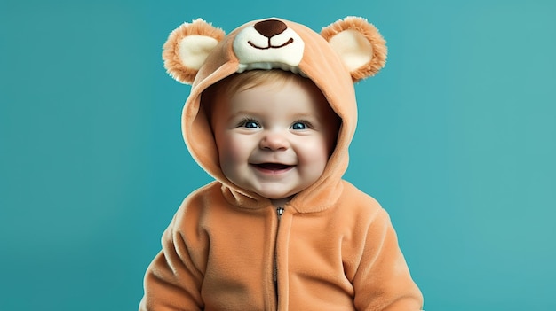 A baby wearing a bear hoodie