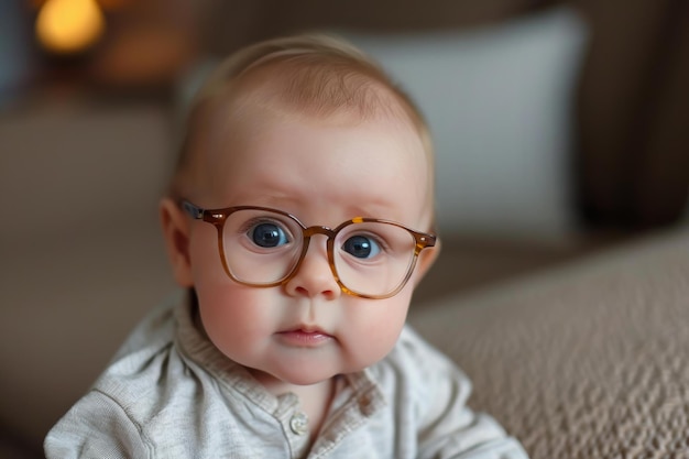 Photo baby wearing glasses color generate ai