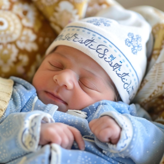 Photo a baby wearing a hat that says  al - de - la la la la la la la la la la la