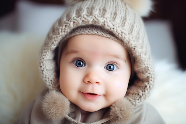 a baby wearing a knit hat