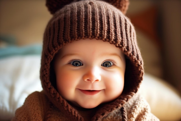 a baby wearing a knit hat