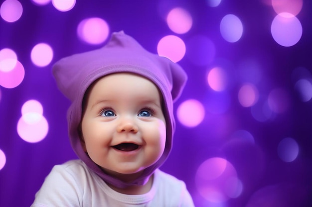 Photo a baby wearing a purple hat that says  baby