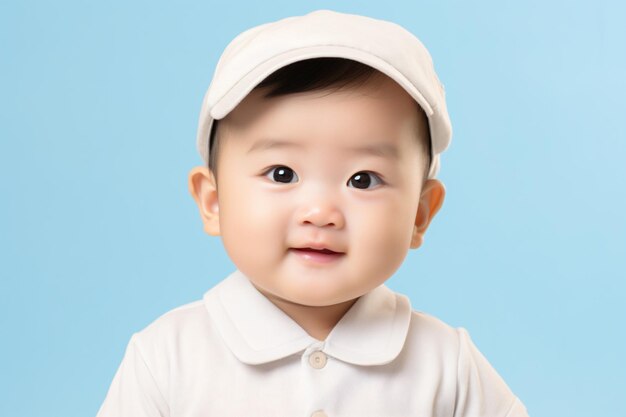 Photo a baby wearing a white hat and a white shirt