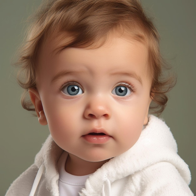 Photo a baby wearing a white sweater with a blue eyes and a white shirt that says quot baby quot