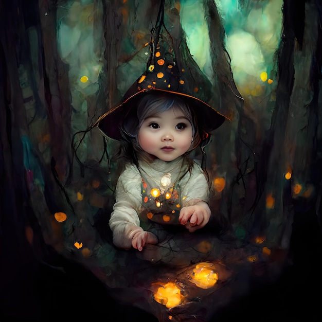 Baby witch in the magic forest