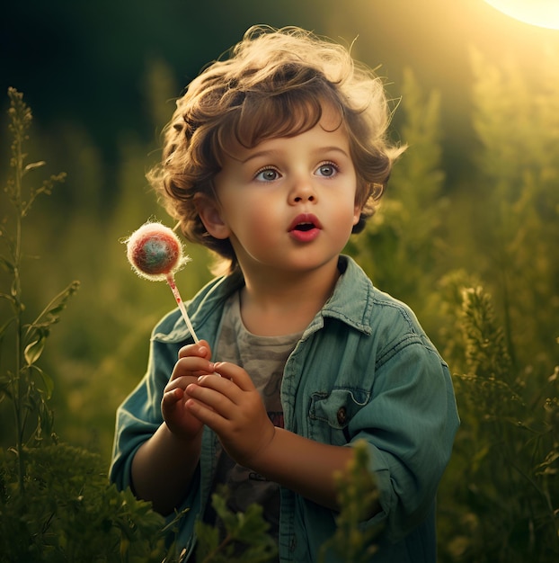 Baby with dandelions