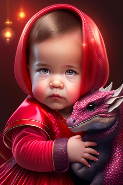 A baby with a dragon