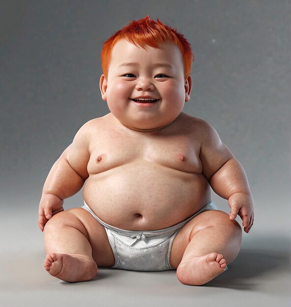 Photo a baby with red hair is sitting on a gray background