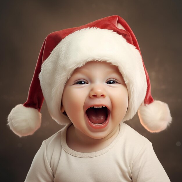 Foto bambino con cappello di babbo natale ai generativa