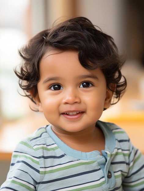 Photo a baby with a striped shirt that says  baby