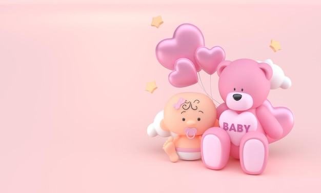 Baby with Teddy Bear 3D Illustration