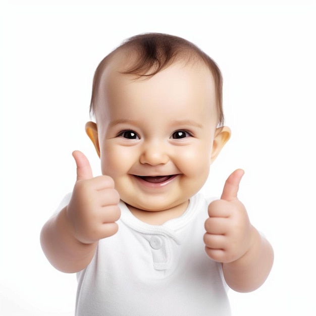 A baby with a thumbs up sign that says " thumbs up ".