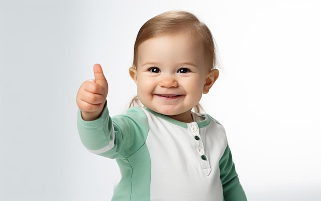 A baby with a thumbs up sign that says " thumbs up ".