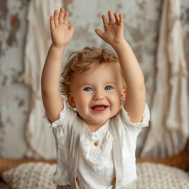 Photo a baby with a white shirt that says quot happy quot on the top