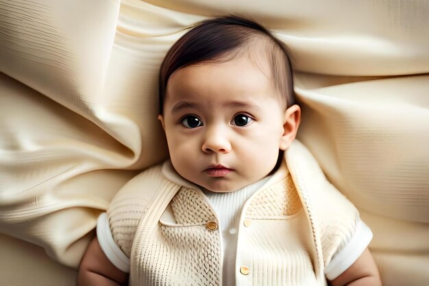 Photo a baby with a yellow sweater on.