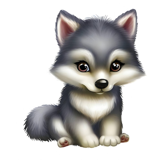 Baby wolf isolated on a white background drawing style