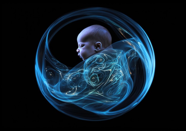 Baby in a womb on a blue background