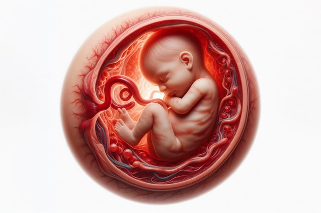 Baby in the womb during pregnancy on a white background