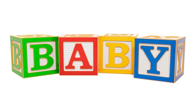 Foto baby woord van abc alfabet houten blokken 3d-rendering