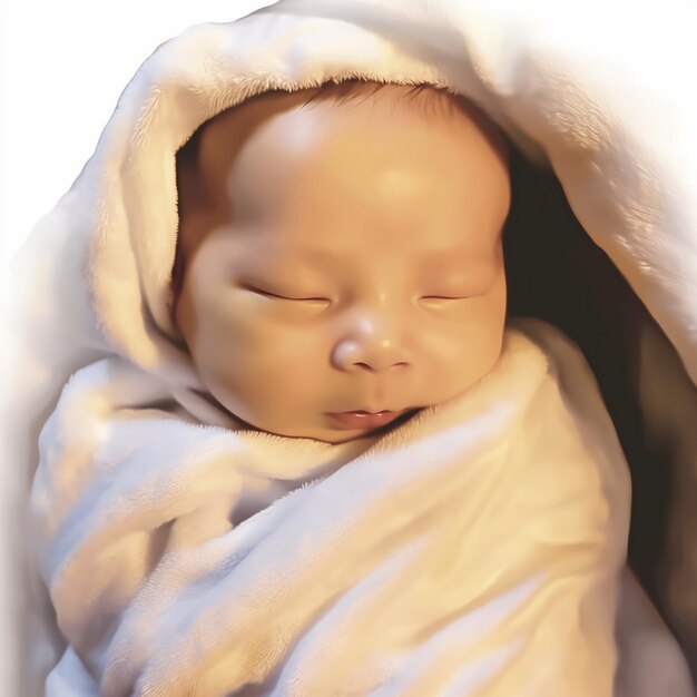 a baby wrapped in a blanket with a white blanket.