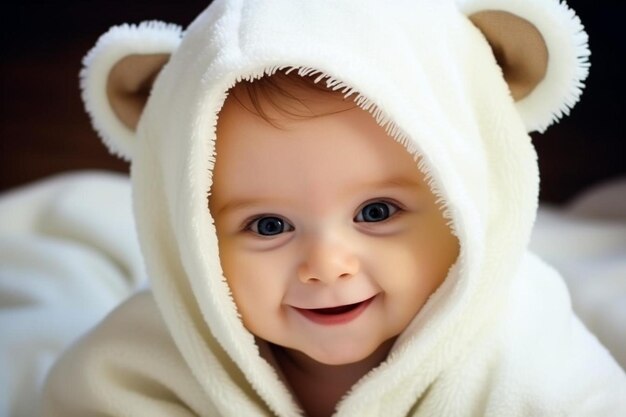 Photo a baby wrapped up in a white towel