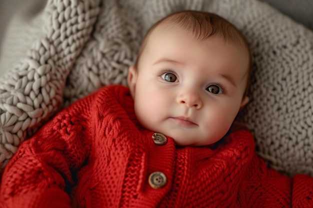 Baby zachte rode trui herfst Generate Ai