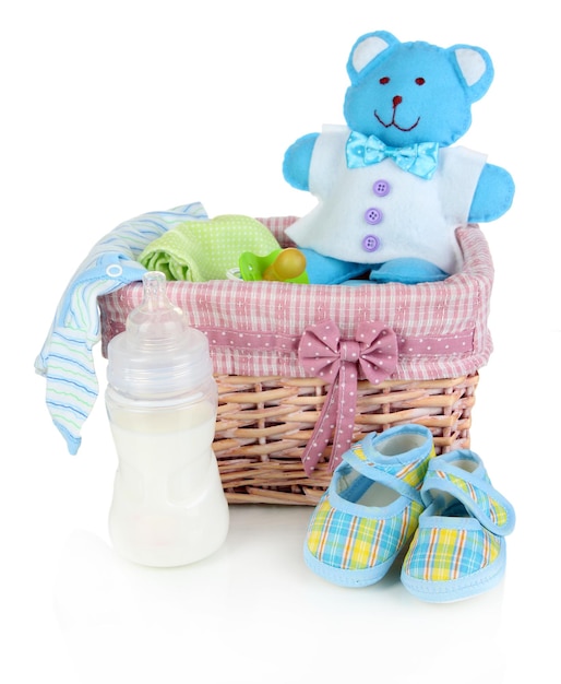 Babyaccessoires op wit wordt geïsoleerd