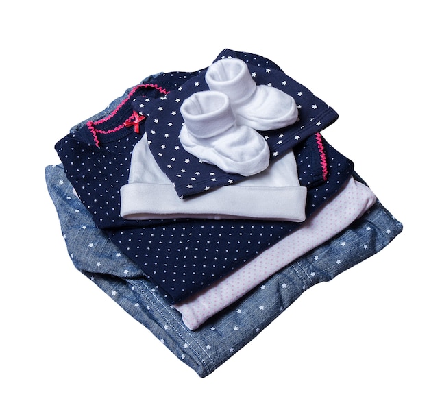 Babykleding voor jongen blauw en wit geïsoleerd op een witte achtergrond